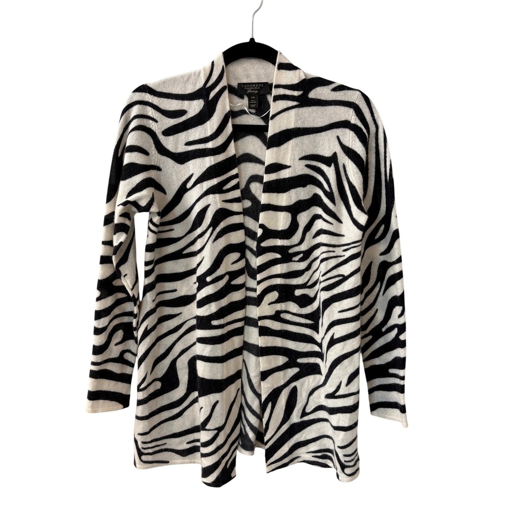 Charter Club Luxury 100% Cashmere‎ Zebra Print Open Front Cardigan Womens XS
